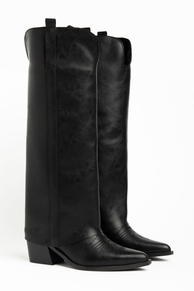 Siyah Mat Deri Düz Pantolon Western Çizme 2323 39