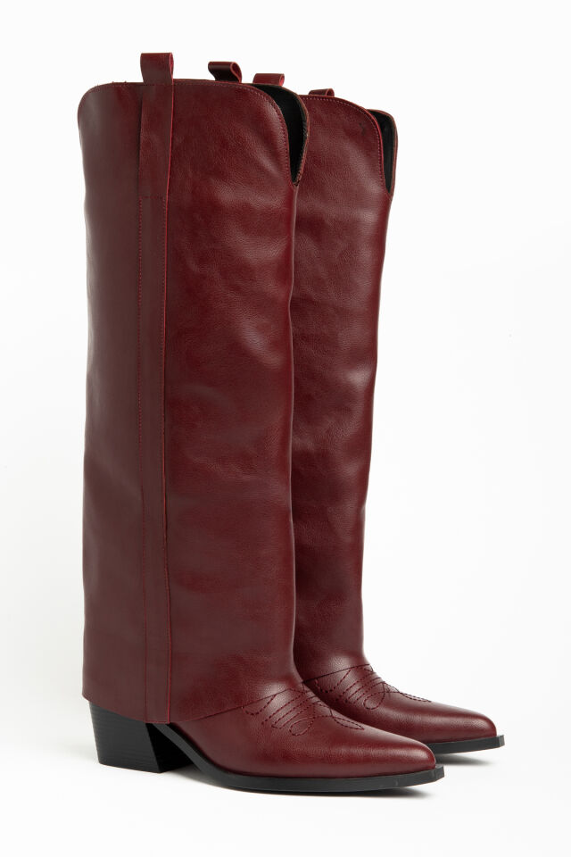 Bordo Cilt Mat Deri Düz Pantolon Western Çizme 2323 39
