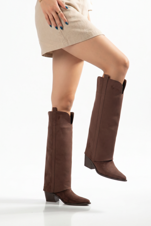 Kahve Mat Süet Düz Pantolon Western Çizme 2323 39