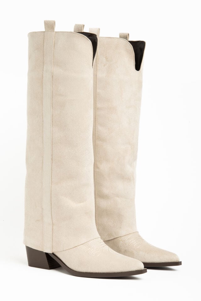 Bej Mat Süet Düz Pantolon Western Çizme 2323 39
