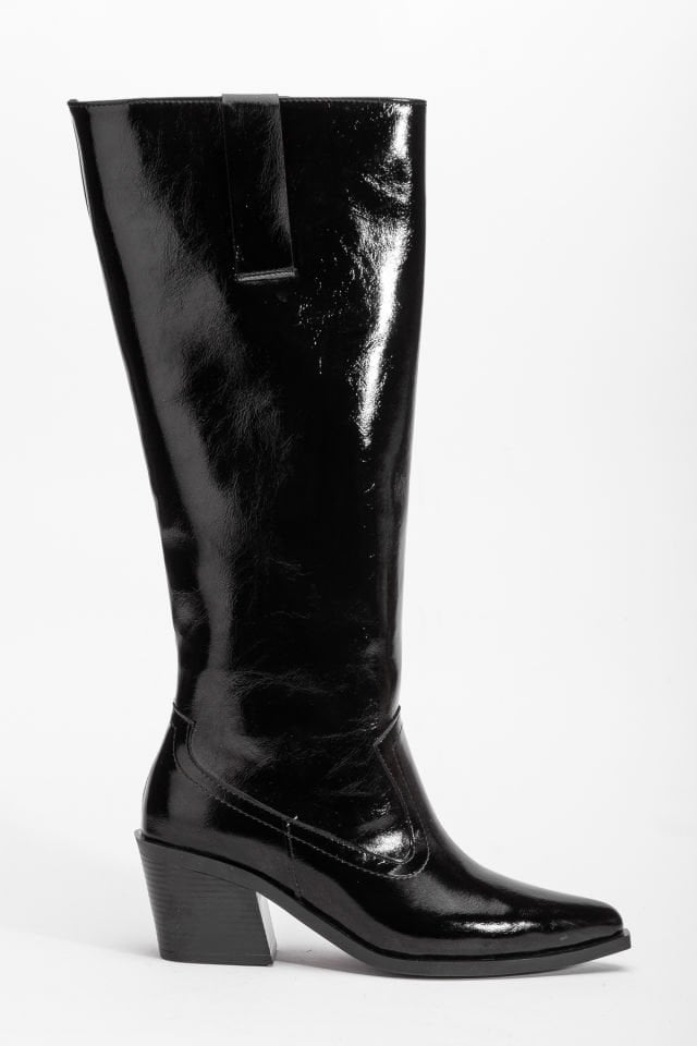 Siyah Kırışık Rugan Binici Western Kovboy Düz Uzun Çizme 4060 39