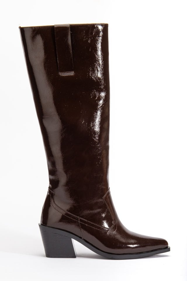 Kahve  Kırışık Rugan Binici Western Kovboy Düz Uzun Çizme 4060 39