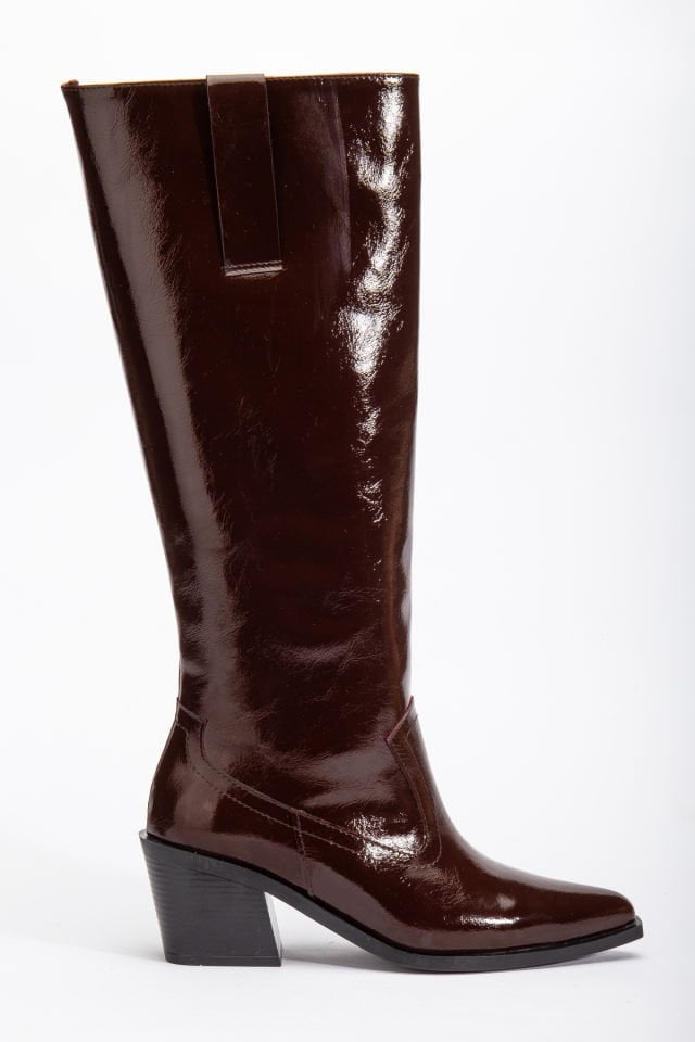 Bordo Kırışık Rugan Binici Western Kovboy Düz Uzun Çizme 4060 39