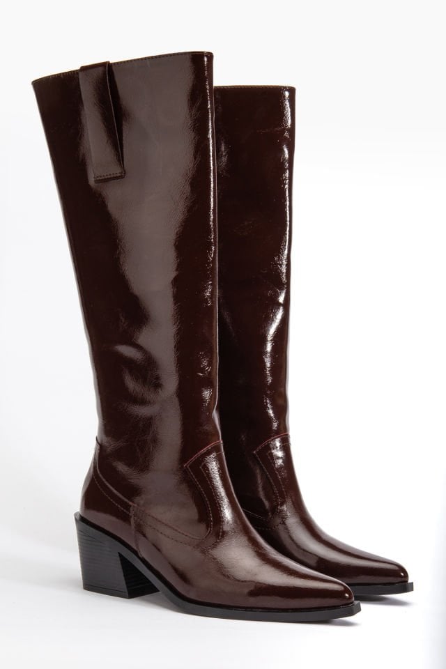 Bordo Kırışık Rugan Binici Western Kovboy Düz Uzun Çizme 4060 40