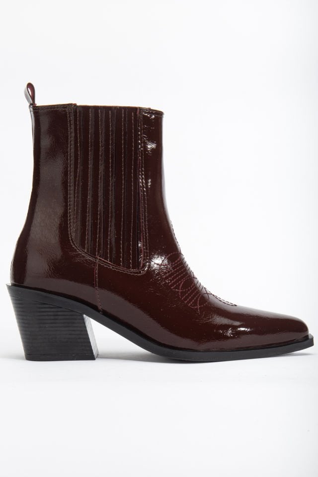 Bordo Kırışık Rugan Sivri Burun Lastikli Western Bot 1640 39