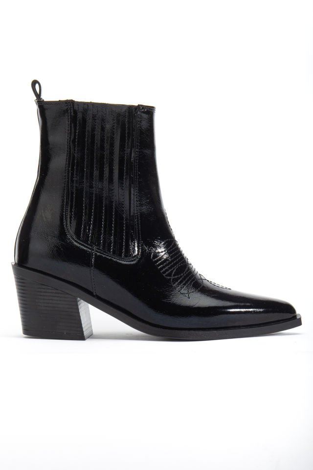 Siyah Kırışık Rugan Sivri Burun Lastikli Western Bot 1640