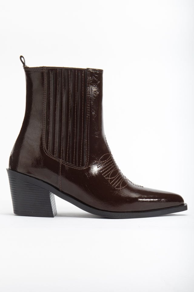 Kahve Kırışık Rugan Sivri Burun Lastikli Western Bot 1640