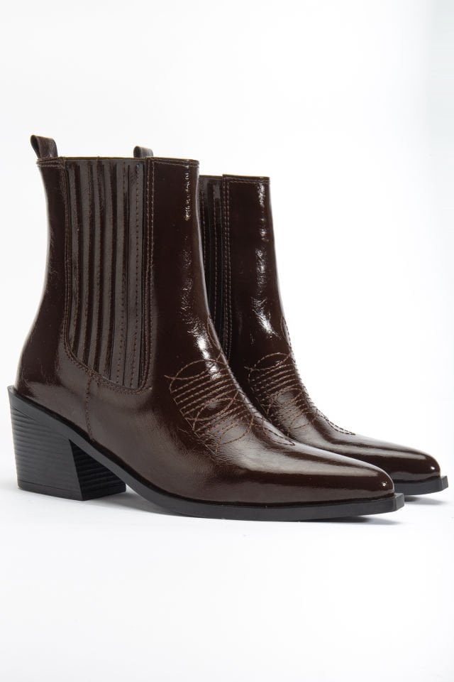 Kahve Kırışık Rugan Sivri Burun Lastikli Western Bot 1640