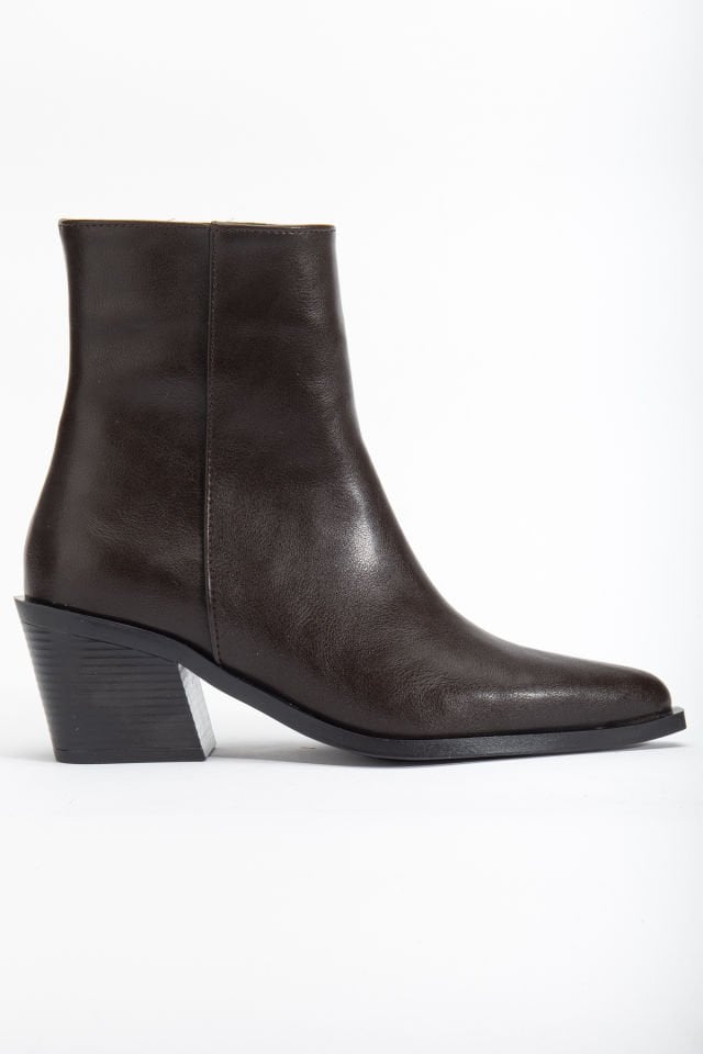 Acı Kahve Mat Deri Sivri Burun Fermuarlı Western Bot 4140