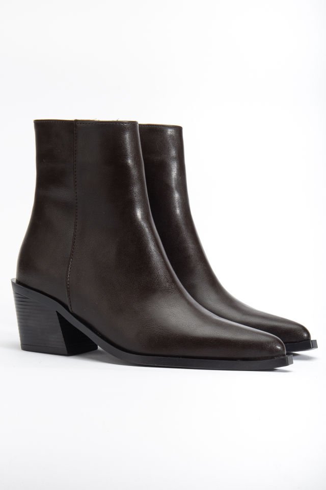 Acı Kahve Mat Deri Sivri Burun Fermuarlı Western Bot 4140