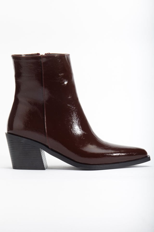 Bordo Kırışık Rugan Sivri Burun Fermuarlı Western Bot 4140 39