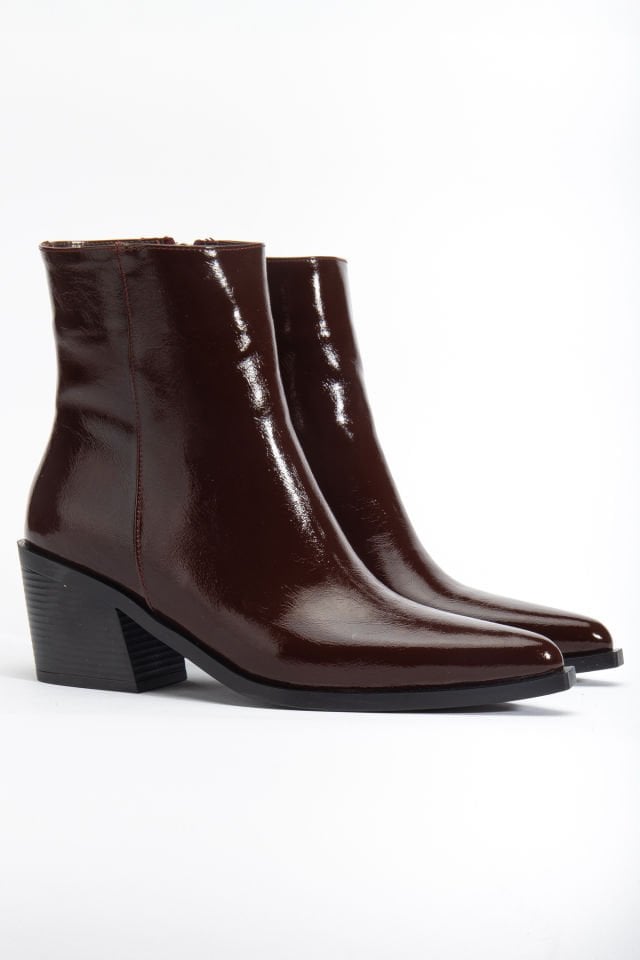 Bordo Kırışık Rugan Sivri Burun Fermuarlı Western Bot 4140 39