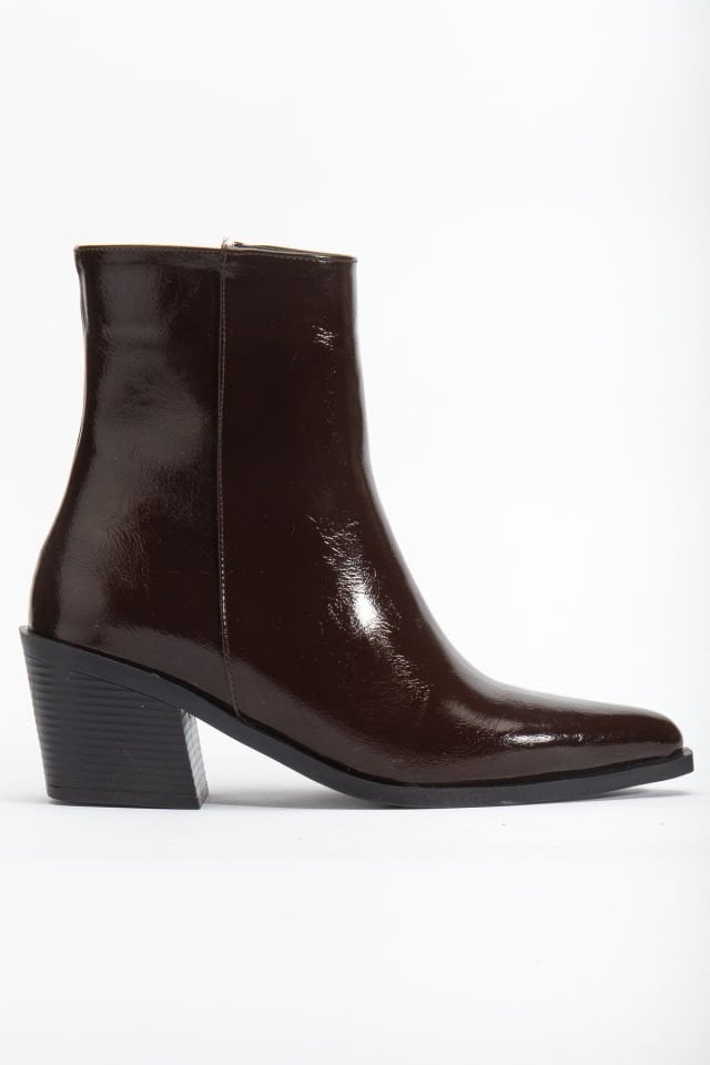 Kahve Kırışık Rugan Sivri Burun Fermuarlı Western Bot 4140 39