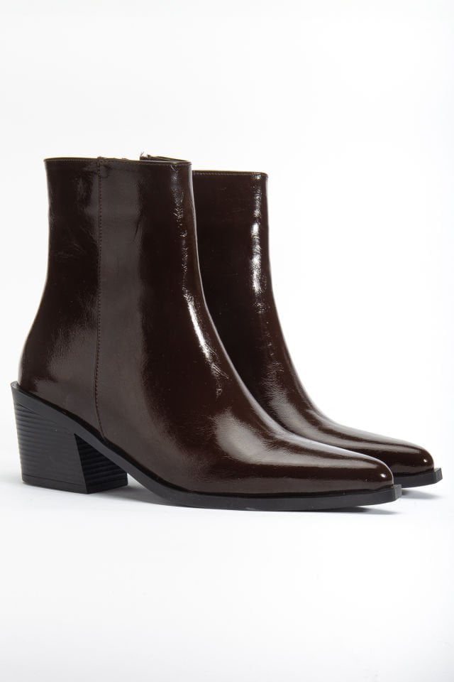 Kahve Kırışık Rugan Sivri Burun Fermuarlı Western Bot 4140 39