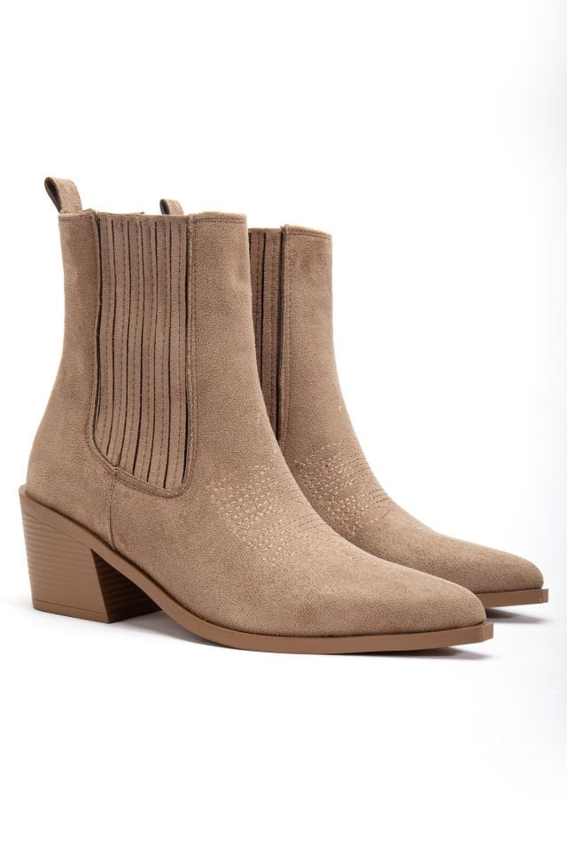 Vizon Mat Süet Sivri Burun Lastikli Western Bot 1640 39