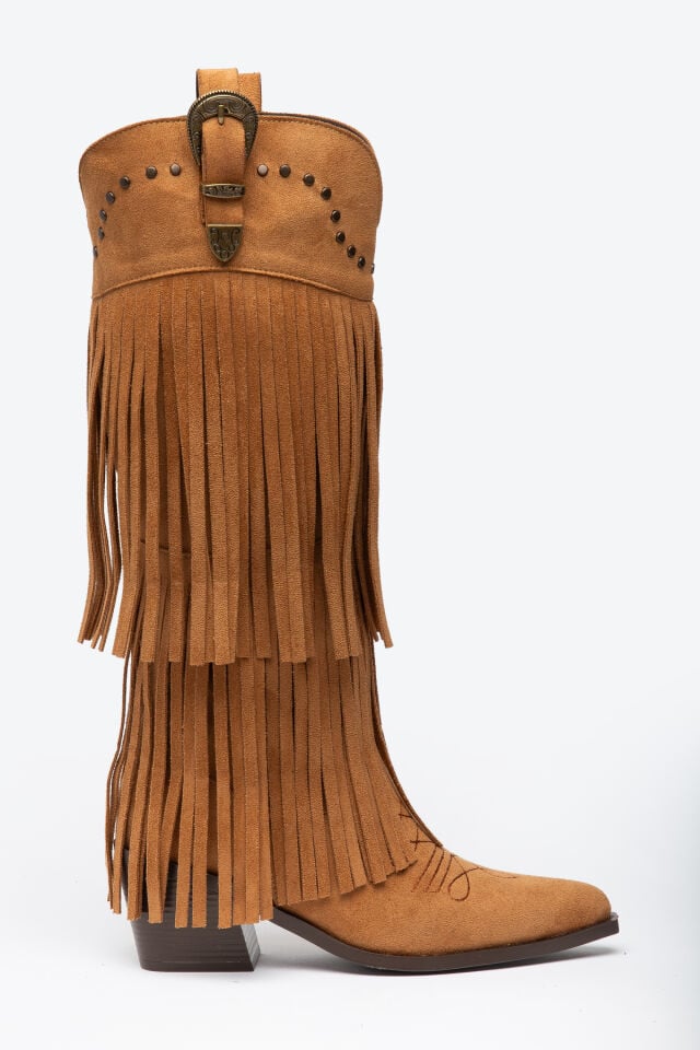 Taba Mat Süet Zımba Detay Püsküllü Western Çizme 0324 39