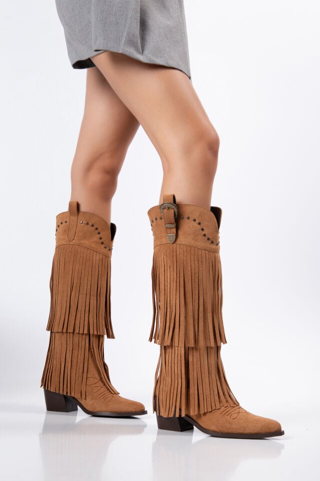 Taba Mat Süet Zımba Detay Püsküllü Western Çizme 0324 39