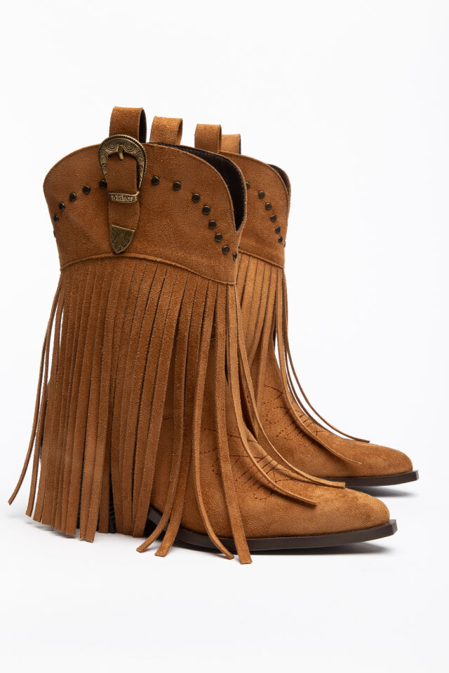Taba Mat Süet Zımba Detay Püsküllü Western Bot 1345 39