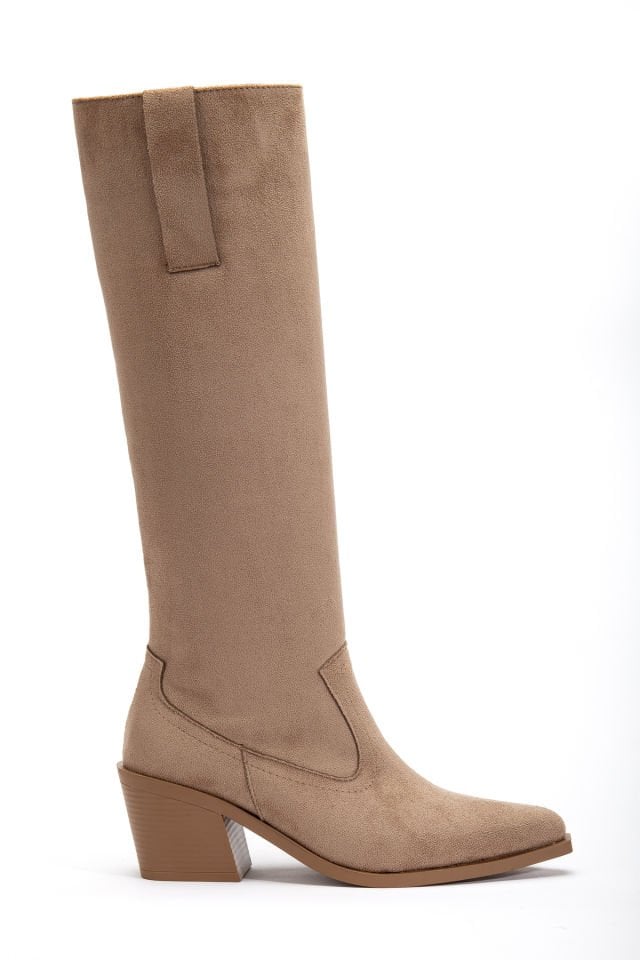 Vizon Mat Süet Binici Western Kovboy Düz Uzun Çizme 4060