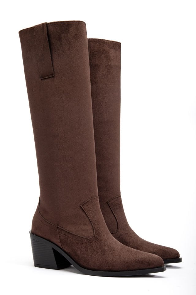 Kahve Mat Süet Binici Western Kovboy Düz Uzun Çizme 4060 39