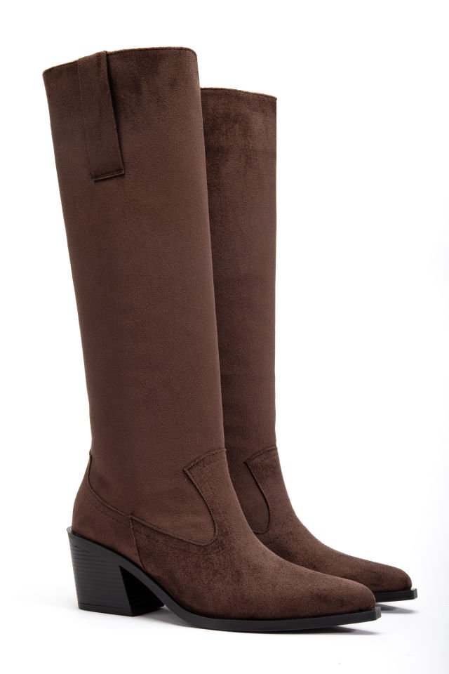 Kahve Mat Süet Binici Western Kovboy Düz Uzun Çizme 4060