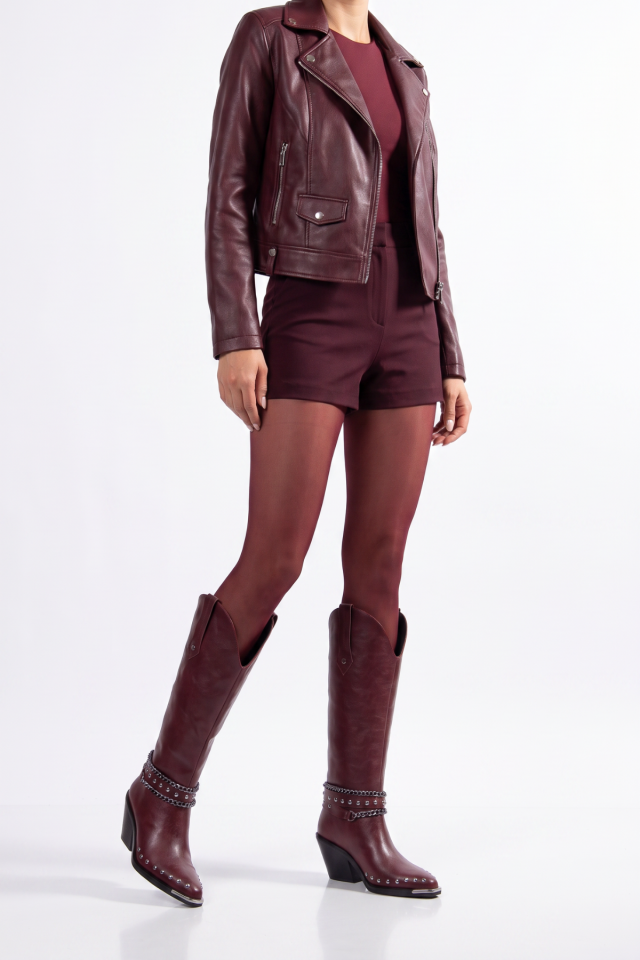 Bordo Mat Deri Zincir Trok Detay Western Çizme 6785 39