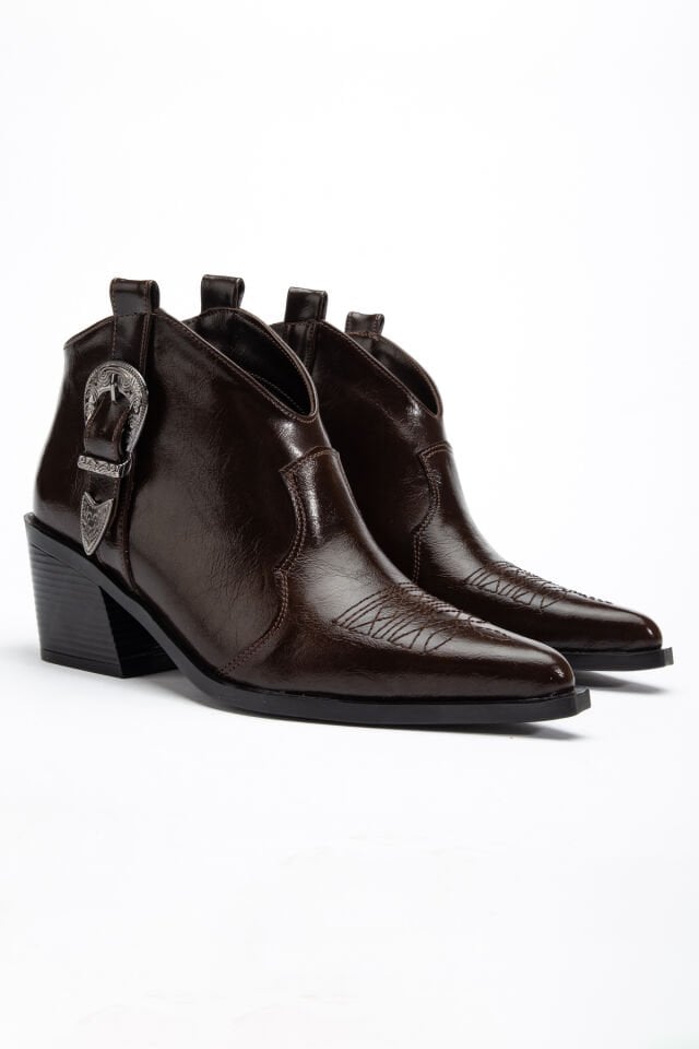 Kahve Mat Cilt Toka Detaylı Kısa Bilekte Bot 2499