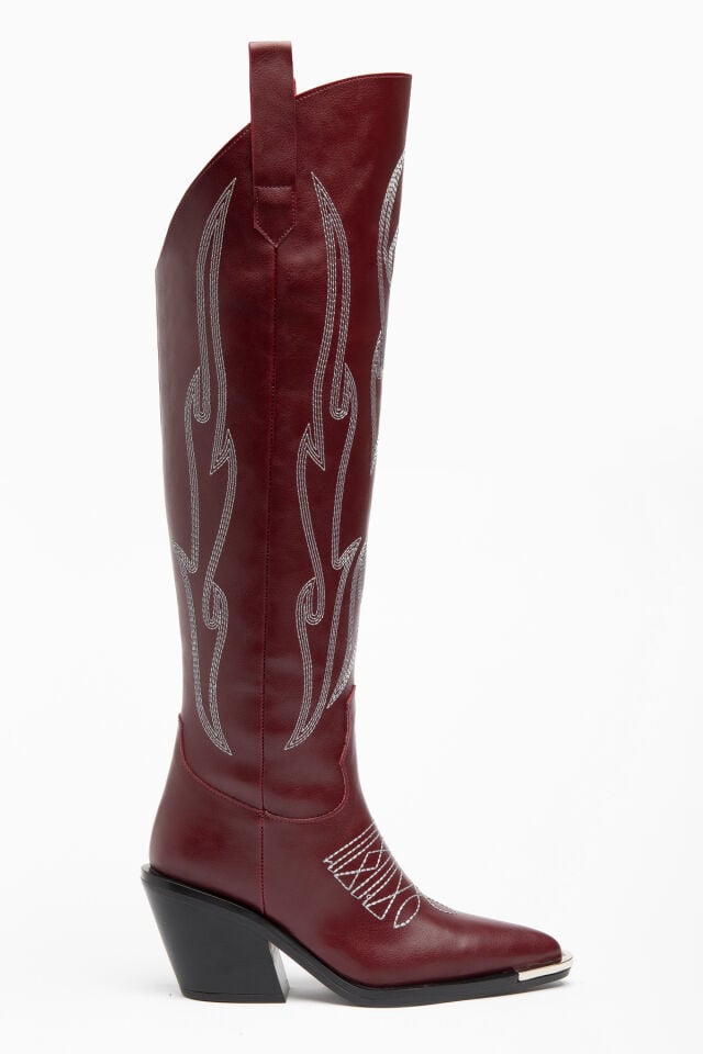 Bordo Mat Deri Dizüstü Nakış Detay Western Çizme 9005 39