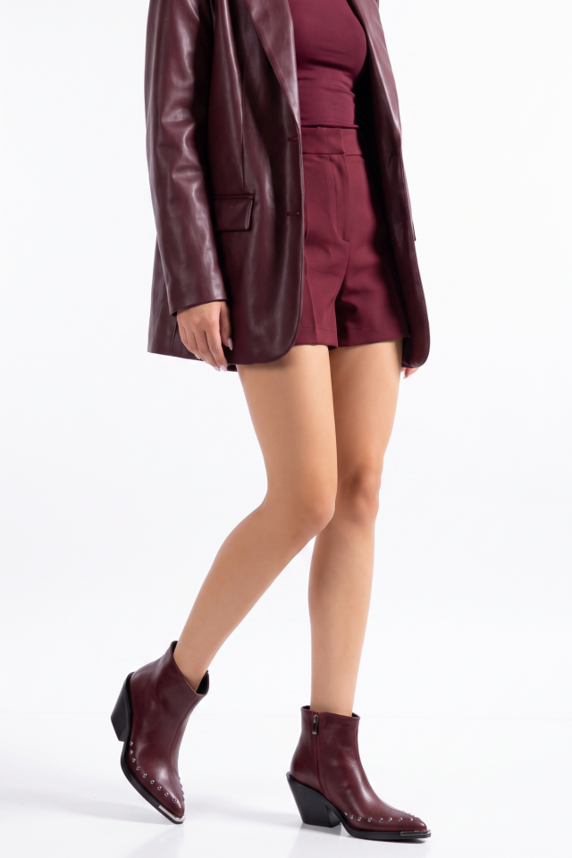 Bordo Mat Deri Trok Detay Fermuarlı  Western Bot 3421 39