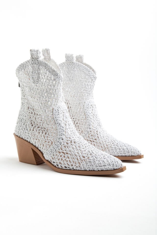 Beyaz Dantel Western Kovboy Bot 8110