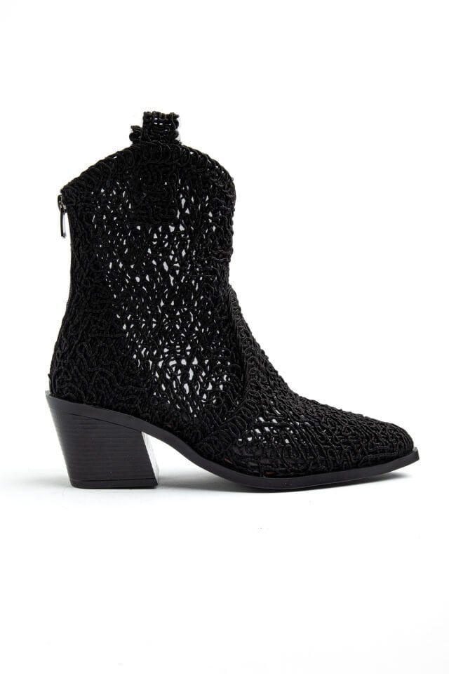 Siyah Dantel Western Kovboy Bot 8110