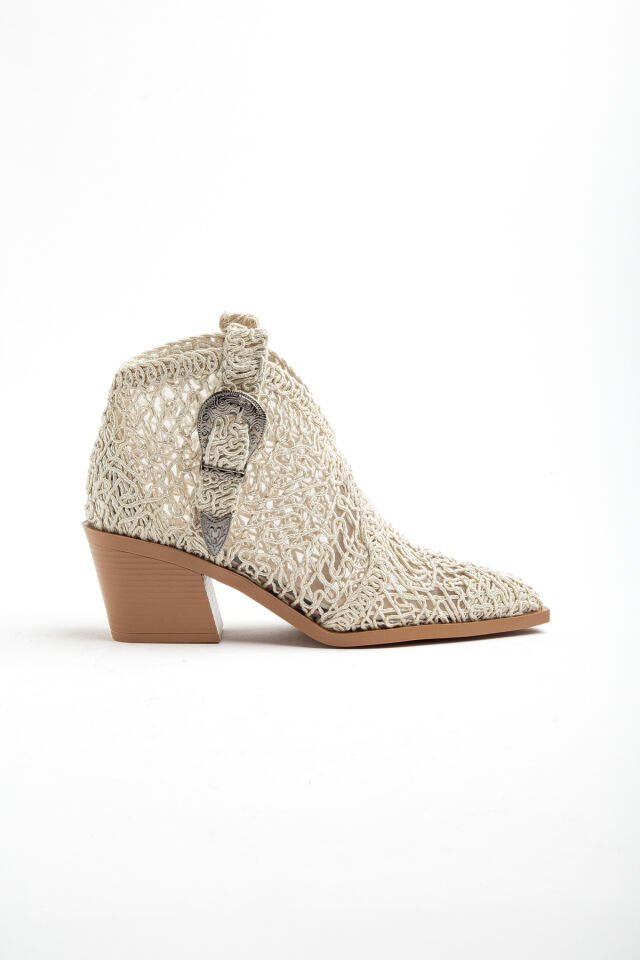 Bej Dantel Western Kısa Tokalı Kovboy Bot 2410