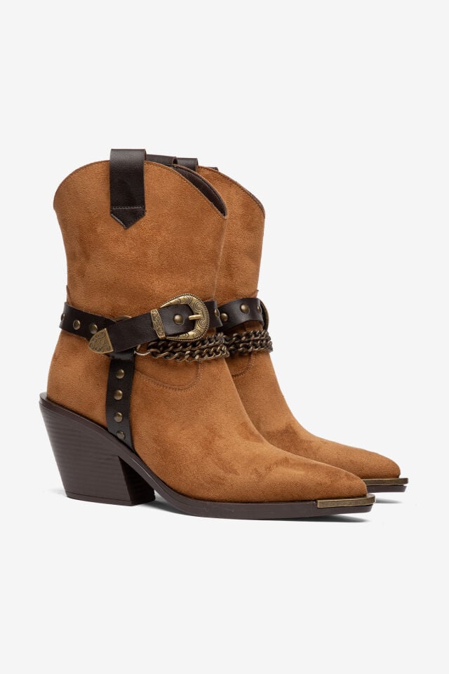Taba Süet Mat Deri  Zincir Toka Detay Western Kovboy Bot 3845 39