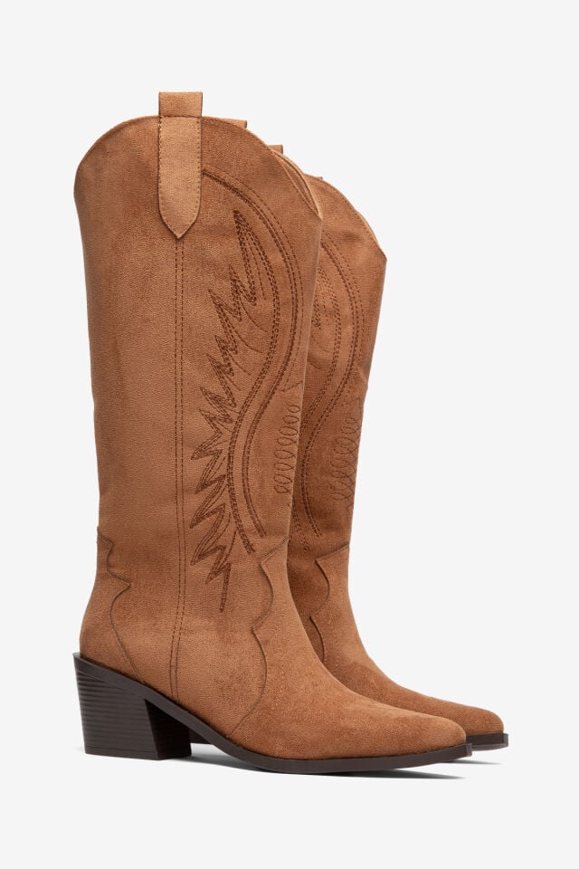 Taba Mat Süet Western Kovboy Nakışlı Çizme 5110 39