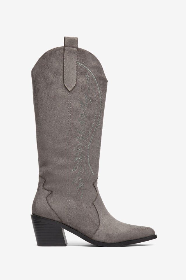 Gri Mat Süet Western Kovboy Nakışlı Çizme 5110 39
