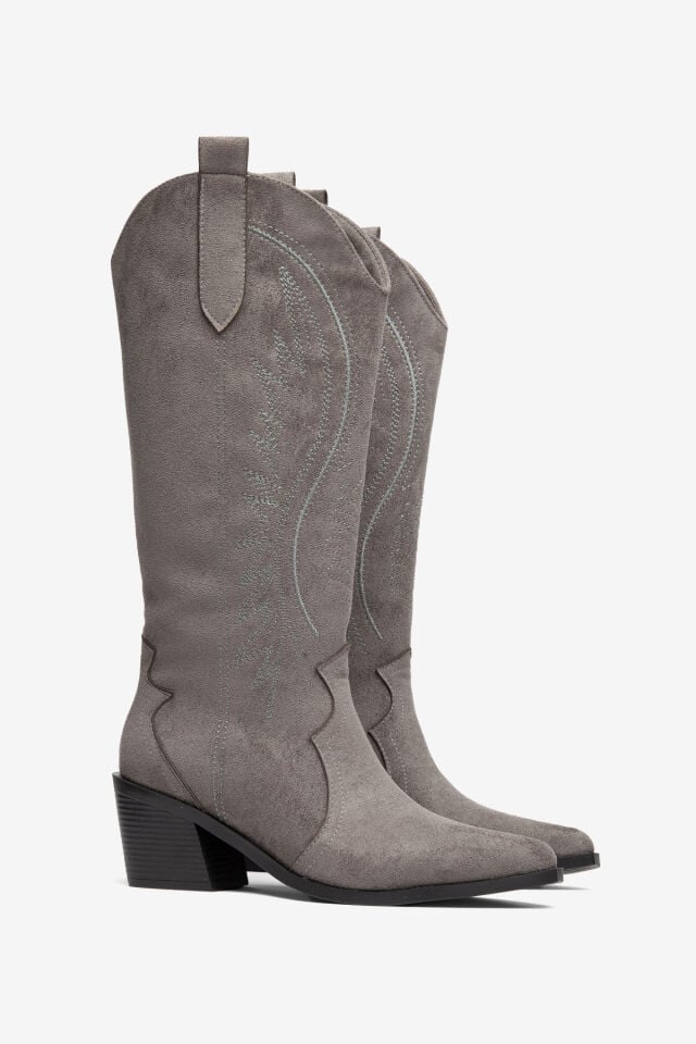 Gri Mat Süet Western Kovboy Nakışlı Çizme 5110 39