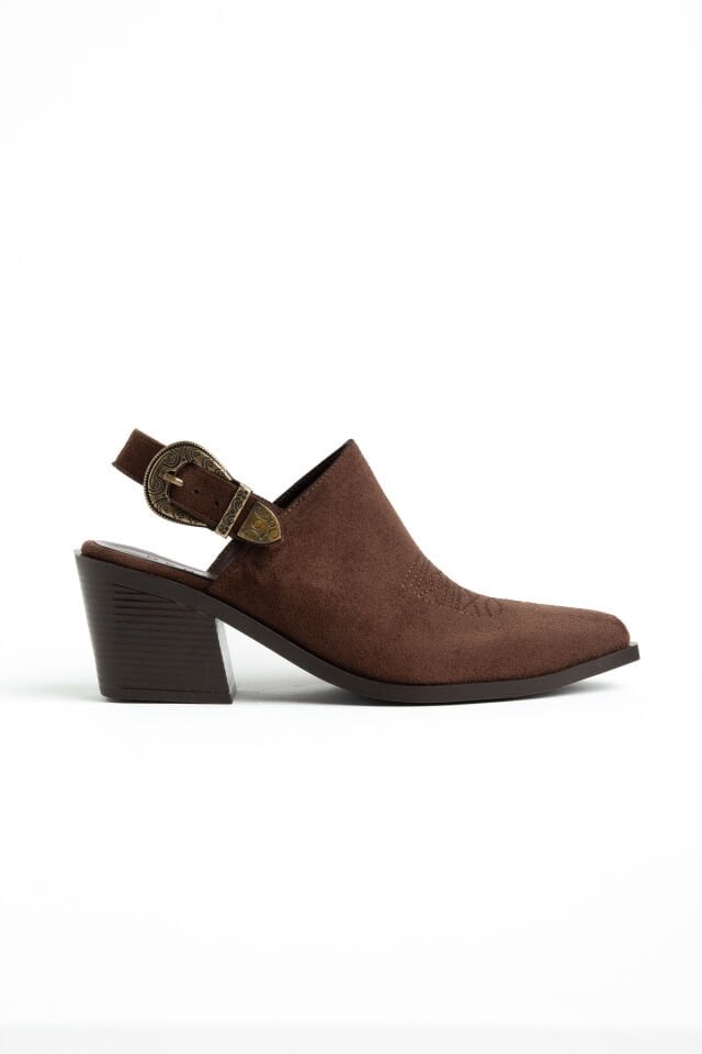 Kahve Süet Nakışlı Arkası Açık Sandalet 1911