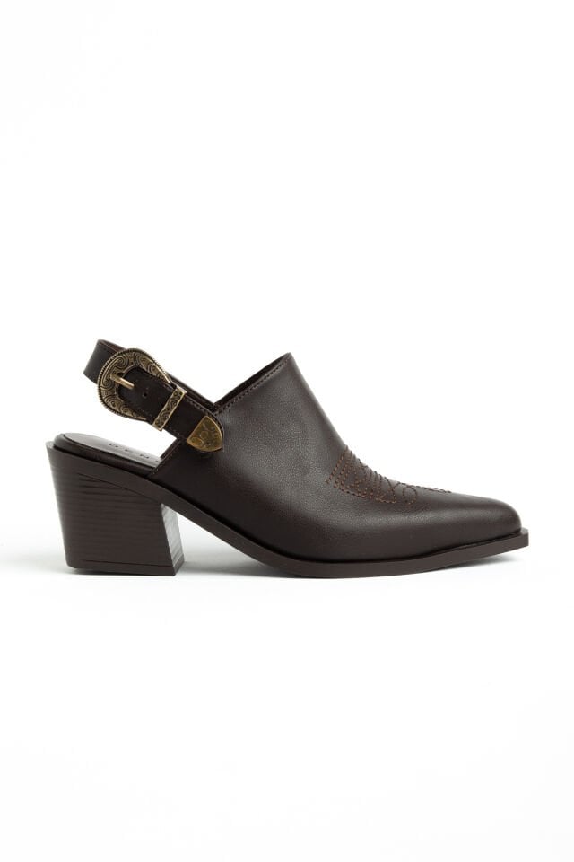 Acı Kahve Mat Deri Nakışlı Arkası Açık Sandalet 1911