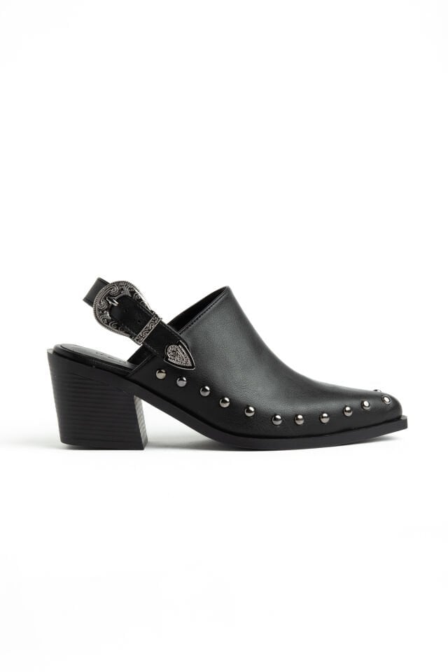 Siyah Mat Deri Pim Detay Arkası Açık Sandalet 2745