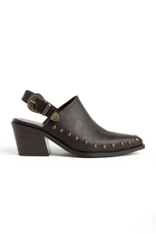 Acı Kahve Mat Deri Pim Detay Arkası Açık Sandalet 2745