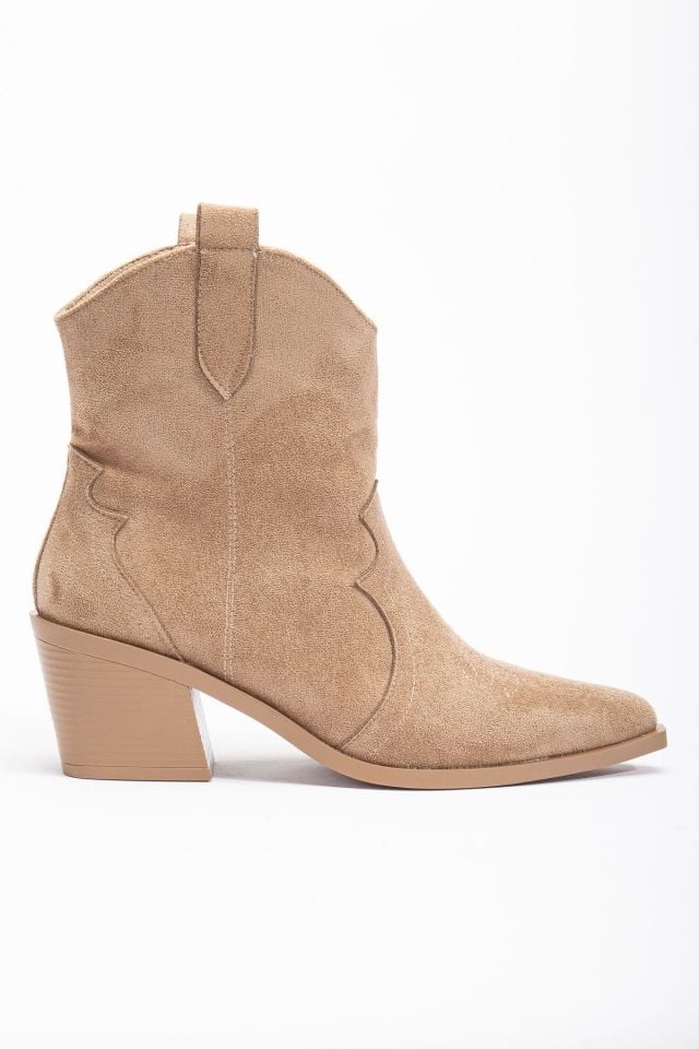 Vizon Taş Kum Mat Süet Western Kovboy Bilekte Kısa Bot 1110 39