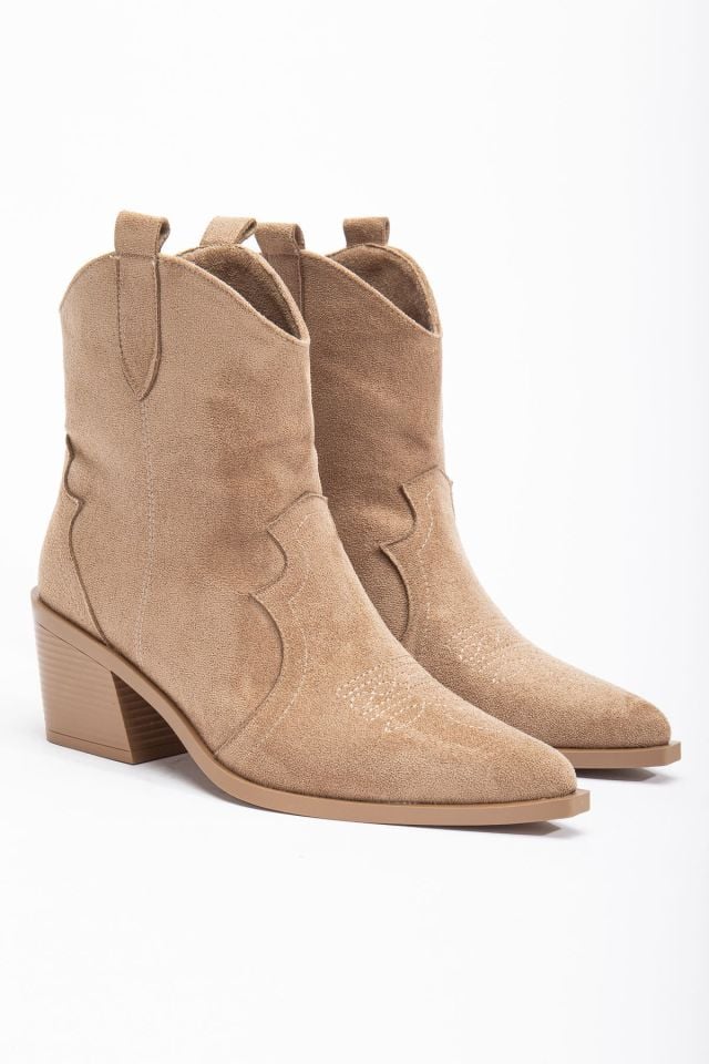 Vizon Taş Kum Mat Süet Western Kovboy Bilekte Kısa Bot 1110 39