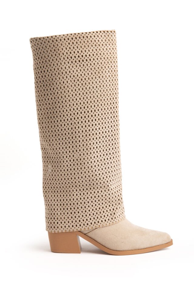 Bej Süet Delikli Pantolon Western Çizme 6515