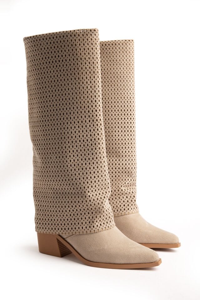 Bej Süet Delikli Pantolon Western Çizme 6515 39