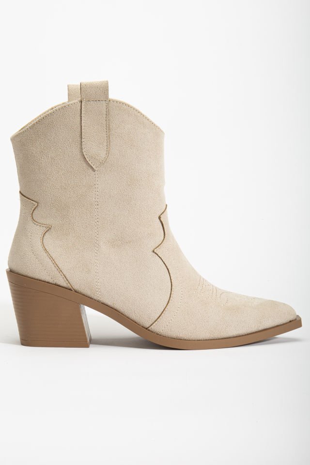 Bej Mat Süet Western Kovboy Bilekte Kısa Bot 1110