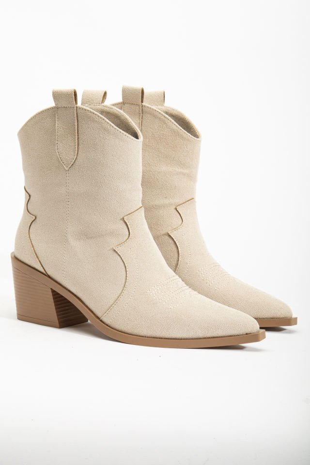 Bej Mat Süet Western Kovboy Bilekte Kısa Bot 1110 39