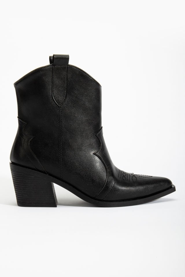 Siyah Mat Deri Western Kovboy Bilekte Kısa Bot 1110 39