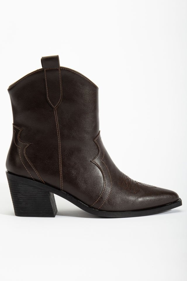 Acı Kahve Mat Deri Western Kovboy Bilekte Kısa Bot 1110 39