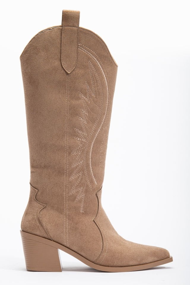 Vizon Taş Kum Mat Süet Western Kovboy Nakışlı Çizme 5110 39