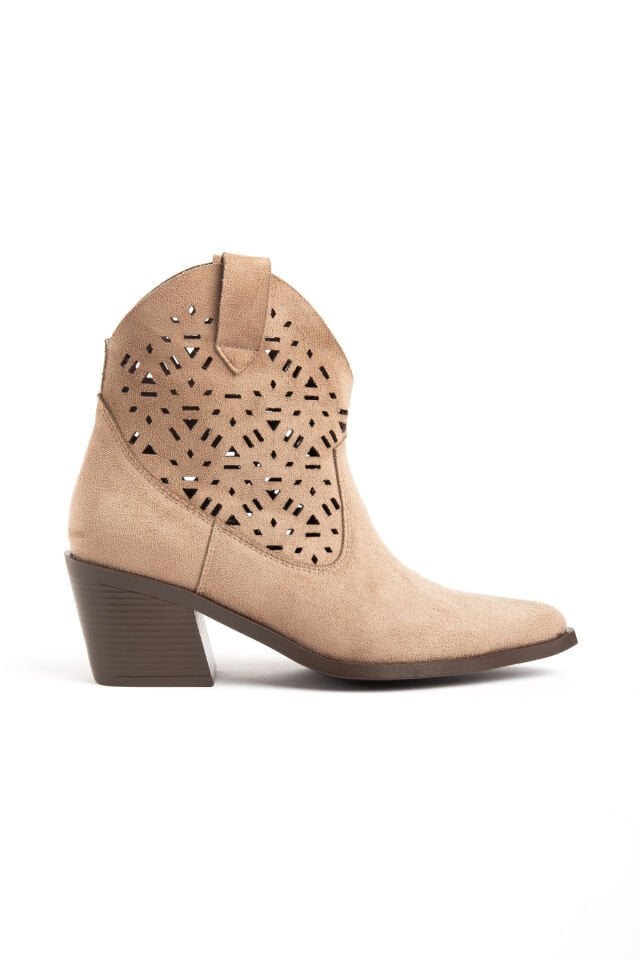 Vizon Süet Western Lazer Delik Kovboy Bilekte Kısa Bot 5566